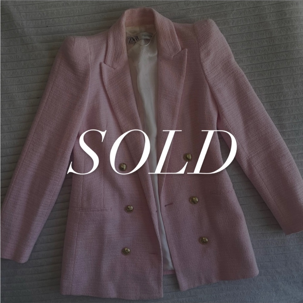 Zara Pink Tweed Double-Breasted Blazer • Size XS